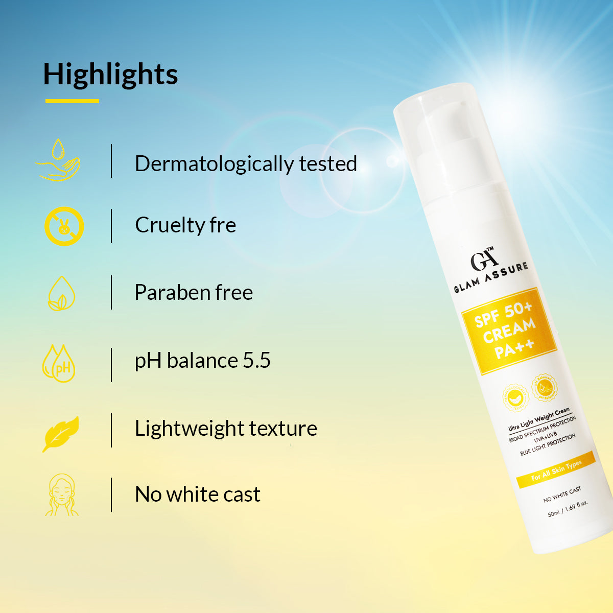 Sunscreen SPF 50+ Cream PA++ For Broad Spectrum, Ultra Light Weight, Airless Bottle | 50ml